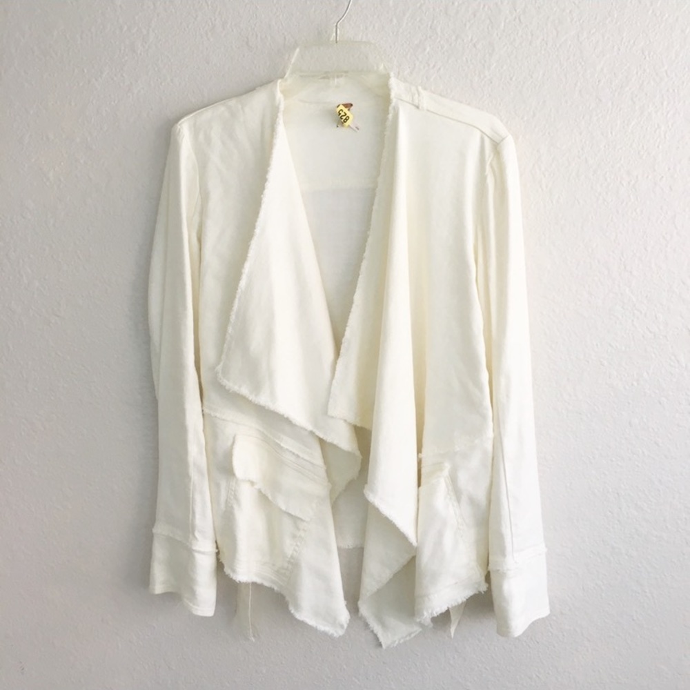 Free People Ivory Draped Open-Front Jacket